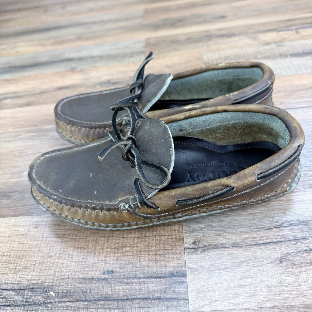 Quoddy Brown Leather Lodge Moccasin, Handsewn Women’s Size 5